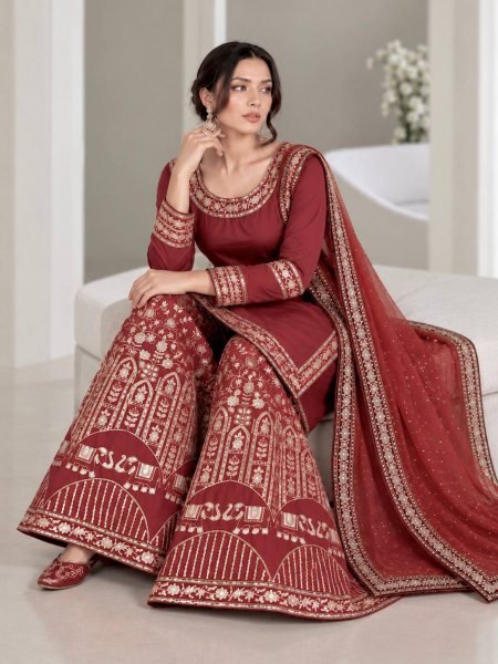 Brown Fandy Crush Silk Gown with Cutdana Beads and Glass Sequin Work at Manufacturer  Ready To Wear Collection