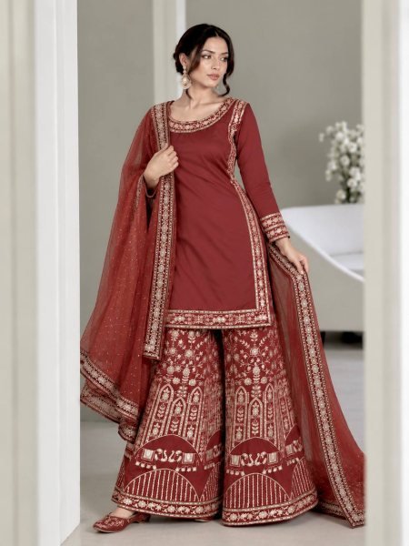Brown Fandy Crush Silk Gown with Cutdana Beads and Glass Sequin Work at Manufacturer  Ready To Wear Collection