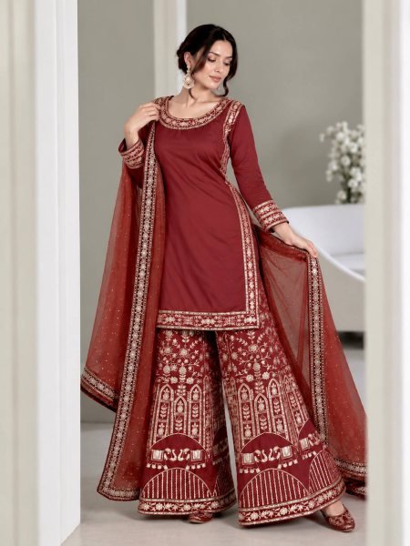 Brown Fandy Crush Silk Gown with Cutdana Beads and Glass Sequin Work at Manufacturer  Ready To Wear Collection
