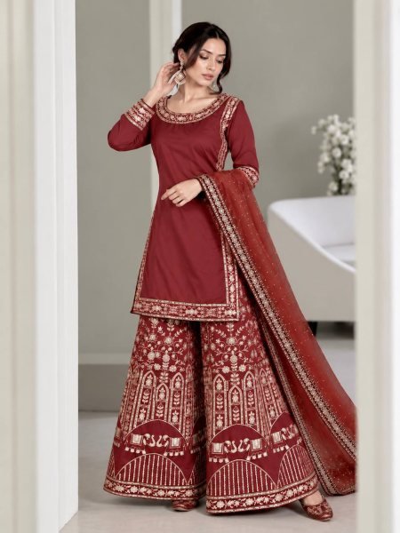 Brown Fandy Crush Silk Gown with Cutdana Beads and Glass Sequin Work at Manufacturer  Ready To Wear Collection