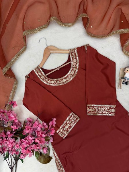 Brown Fandy Crush Silk Gown with Cutdana Beads and Glass Sequin Work at Manufacturer  Ready To Wear Collection