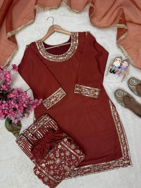 Brown Fandy Crush Silk Gown with Cutdana Beads and Glass Sequin Work at Manufacturer  Ready To Wear Collection