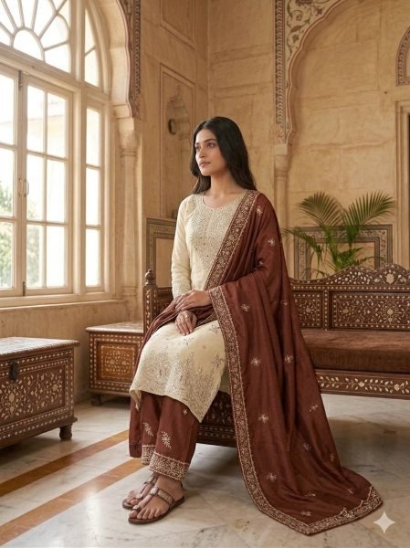 Brown GMY Silk Palazzo Suit with Heavy Embroidery Sequence Work for Party Wear Ready To Wear Collection