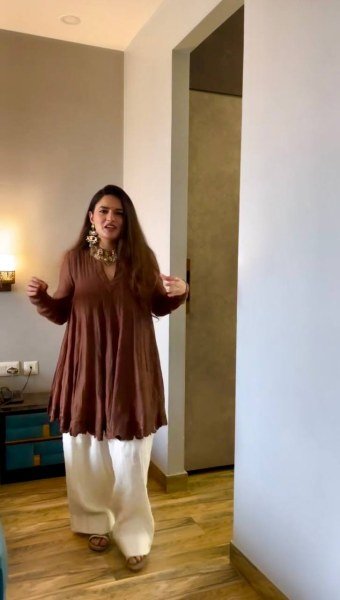 Brown Heavy Mal Chanderi Top Palazzo Suit Set with Embroidery and Fancy Cut Work CO ORD Sets
