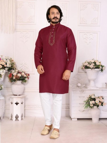 Brown Mens Traditional Kurta Set Silky Kurta with Cotton Pants for Ethnic Functions Wear Kurta Pajama Wholesale