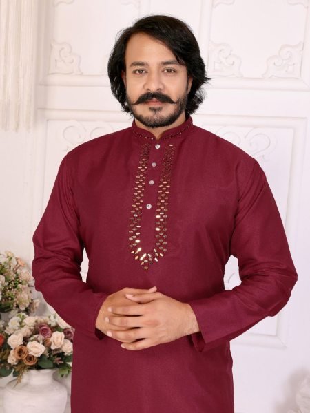 Brown Mens Traditional Kurta Set Silky Kurta with Cotton Pants for Ethnic Functions Wear Kurta Pajama Wholesale
