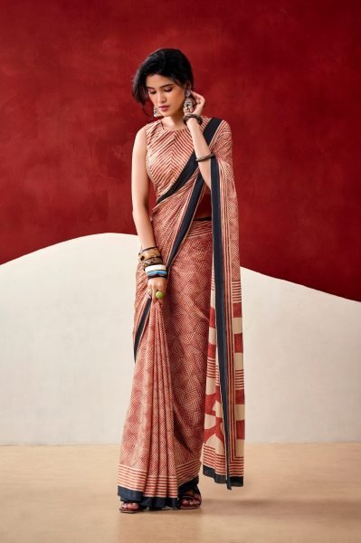 Brown Model Silk Digital Print Saree with Blouse for Daily Wear Printed Cotton Sarees Wholesale
