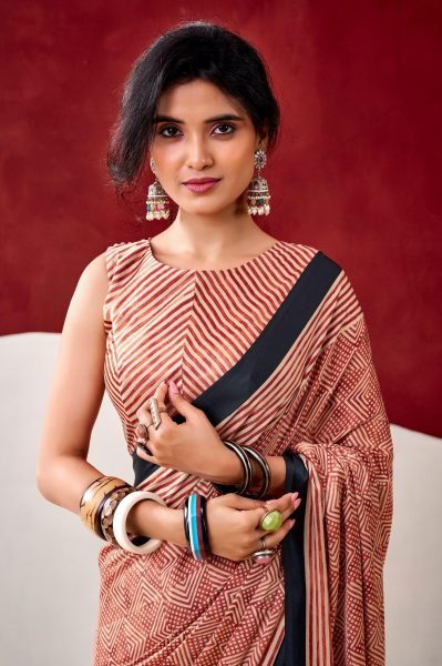 Brown Model Silk Digital Print Saree with Blouse for Daily Wear Printed Cotton Sarees Wholesale