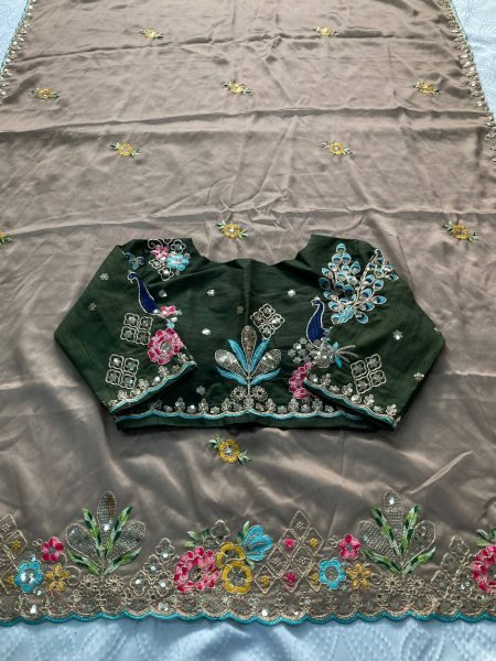 Brown New Arrival Embroidered Saree with Elegant Border for Festive Collection Silk Sarees Wholesale