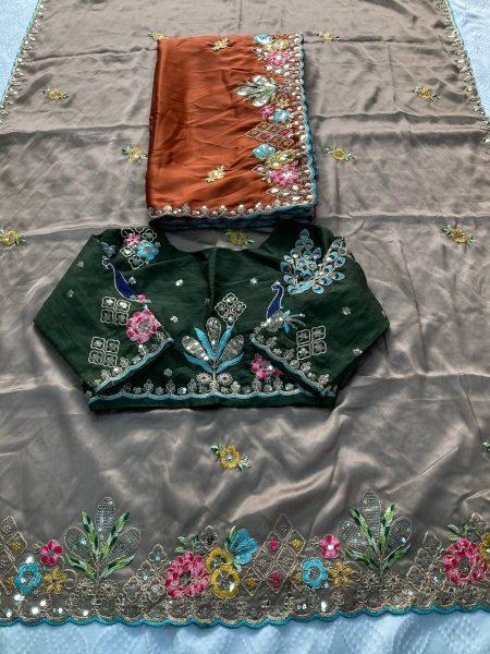 Brown New Arrival Embroidered Saree with Elegant Border for Festive Collection Silk Sarees Wholesale