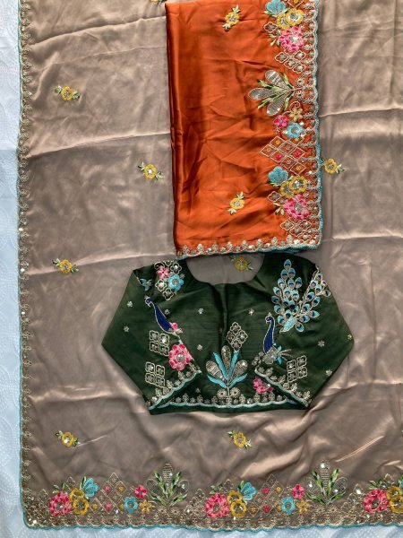 Brown New Arrival Embroidered Saree with Elegant Border for Festive Collection Silk Sarees Wholesale
