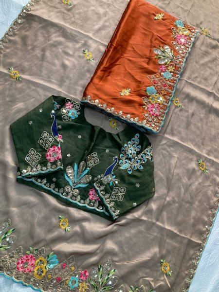 Brown New Arrival Embroidered Saree with Elegant Border for Festive Collection Silk Sarees Wholesale