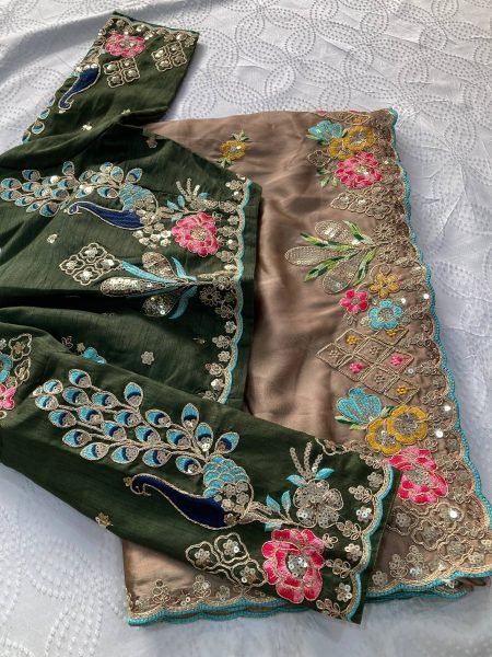 Brown New Arrival Embroidered Saree with Elegant Border for Festive Collection Silk Sarees Wholesale