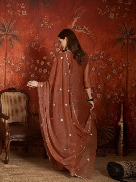 Dapper Brown Simmer Embroidered Sharara Suit Set For Premium Palazzo Set Women Ready To Wear Collection