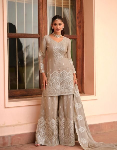 Brown Tora Silk Embroidery Work Festival Wear Readymade Plazzo Suit  Designer Plazzo Salwar Suits Wholesale