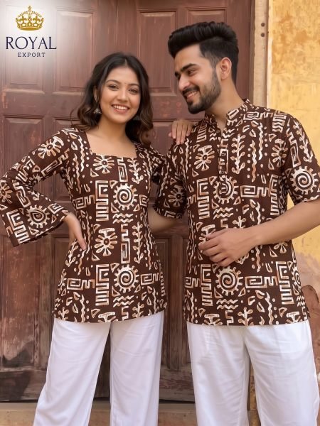 Brown Unique Desigen Cotton Febric Couple Combo Set for Function 