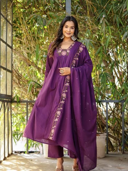 Budget Friendly Mul Cotton A Line Kurta Set with Embroidery Ideal for Womens Festive Look 