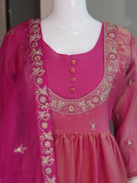 Bulk Fashion Supplier Hot Pink Embroidered Latest Fancy Palazzo Suit Lace Work Dupatta Ready To Wear Collection