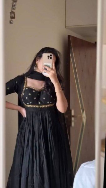 Bulk Partywear Black  Vichitra Silk Premium Thread Sequence Work Gown With Fancy Lace Dupatta And Micro Cotton Pent  Ready To Wear Collection