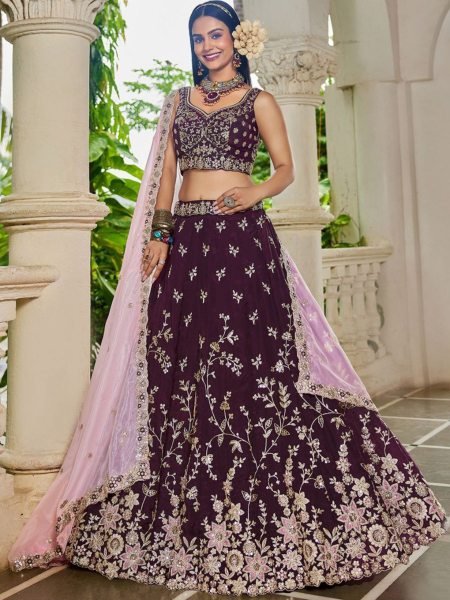 Burgundy Organza Bridal Lehenga with Pink Dupatta Wedding Ready at Manufacturer Rate  Lehenga