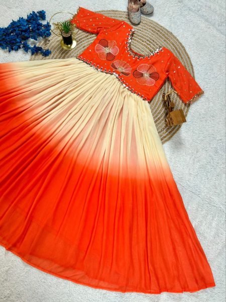 Burnt Orange Mulmul Cotton Anarkali Elegant Threadwork  & Ready to Wear Fit Anarkali Kurtis 