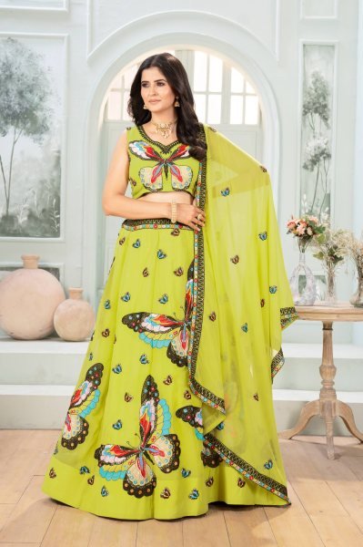 Colorful Faux Georgette Lehenga with Butterfly Work Designer Look for Celebrations Designer Lehenga Choli