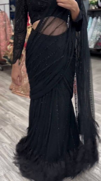 Butterfly Net Ruffle Lehenga Saree with Sequin Blouse Ready to Wear Ready To Wear Saree 