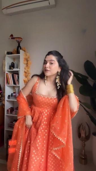 Buy Elegant Orange Jacquard Silk Anarkali Gown with Dupatta Online for Party Wear Anarkali Kurtis 