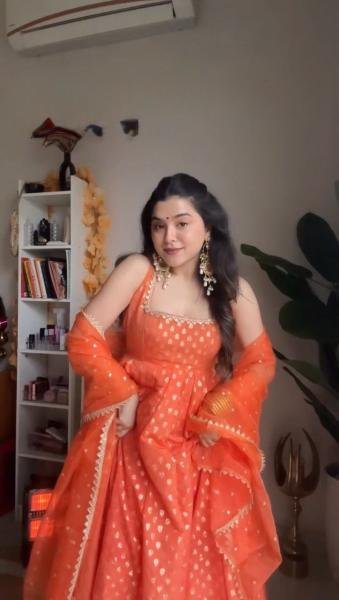 Buy Elegant Orange Jacquard Silk Anarkali Gown with Dupatta Online for Party Wear Anarkali Kurtis 