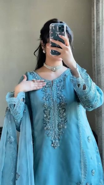Buy Embroidered Georgette Cutwork Suit 3Pc Partywear Collection Ready To Wear Collection