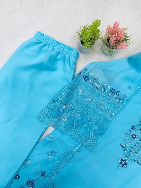 Buy Embroidered Georgette Cutwork Suit 3Pc Partywear Collection Ready To Wear Collection