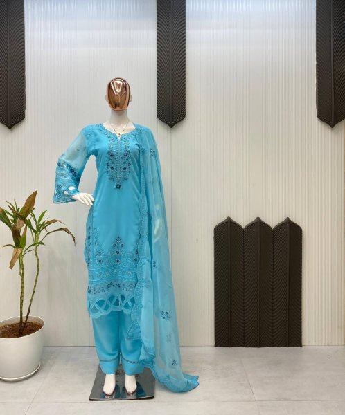 Buy Embroidered Georgette Cutwork Suit 3Pc Partywear Collection Ready To Wear Collection