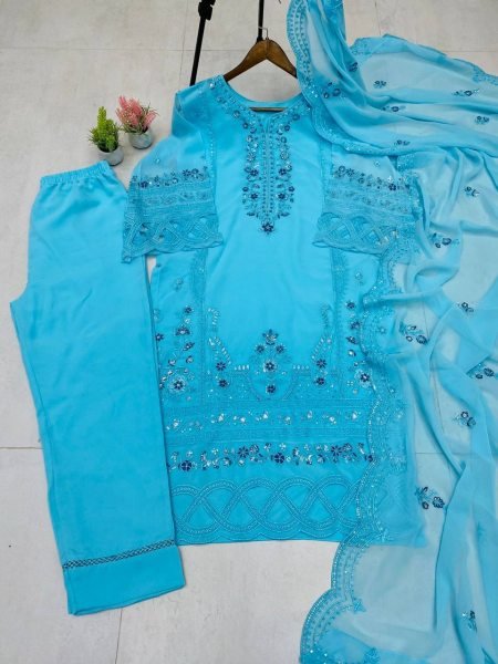 Buy Embroidered Georgette Cutwork Suit 3Pc Partywear Collection Ready To Wear Collection