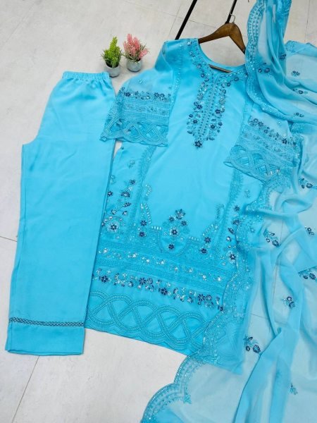 Buy Embroidered Georgette Cutwork Suit 3Pc Partywear Collection Ready To Wear Collection