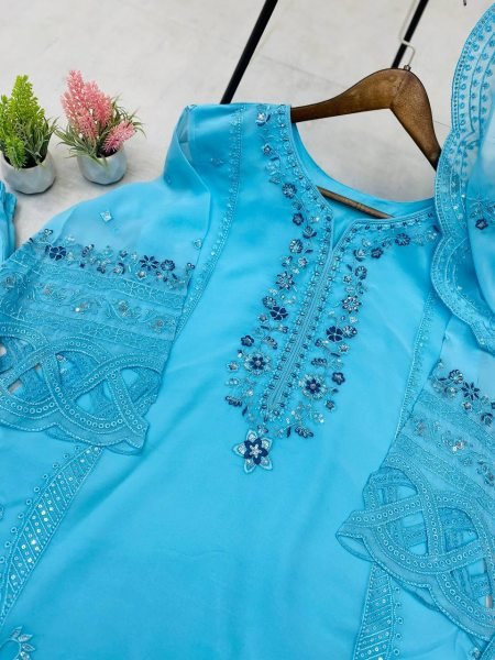 Buy Embroidered Georgette Cutwork Suit 3Pc Partywear Collection Ready To Wear Collection