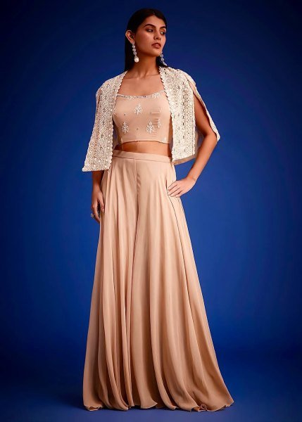 buy faux georgette koti palazzo set readymade party wear Ready To Wear Suit