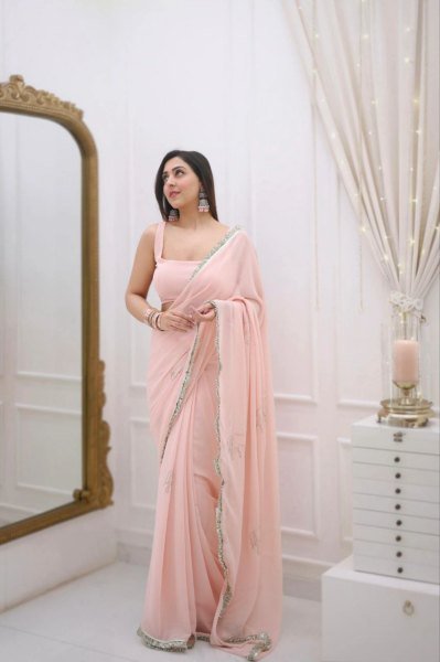 Buy Georgette Saree Hand And Butta Work With Readyment Lace Georgette Sarees Wholesale