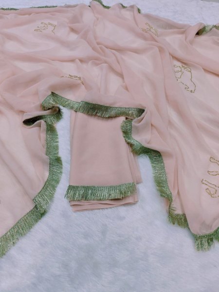 Buy Georgette Saree Hand And Butta Work With Readyment Lace Georgette Sarees Wholesale