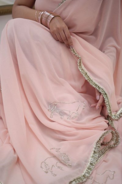 Buy Georgette Saree Hand And Butta Work With Readyment Lace Georgette Sarees Wholesale