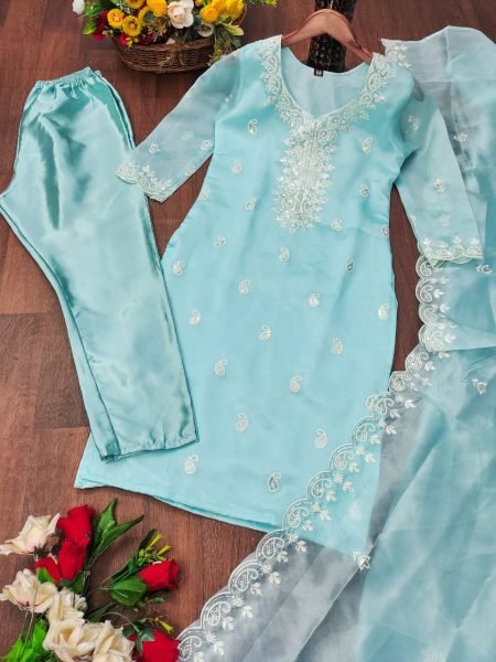 Buy Indian Ethnic Women Festive Party Wear Organza Kurta Set, Wedding Dress Kurta,  Online in India 3 Piece Kurti Set