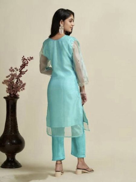 Buy Indian Ethnic Women Festive Party Wear Organza Kurta Set, Wedding Dress Kurta,  Online in India 3 Piece Kurti Set
