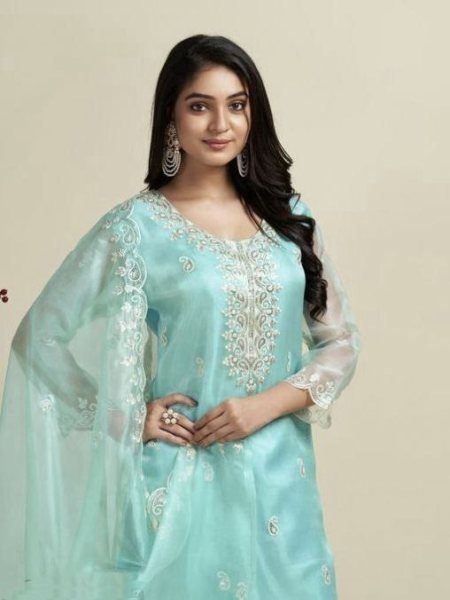 Buy Indian Ethnic Women Festive Party Wear Organza Kurta Set, Wedding Dress Kurta,  Online in India 3 Piece Kurti Set