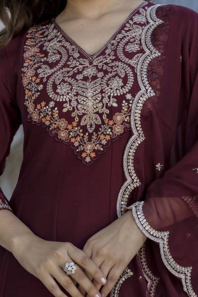 Buy Maroon Embroidered Anarkali Kurta with Pants and Dupatta Anarkali Kurtis 