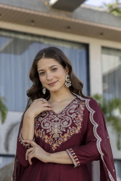 Buy Maroon Embroidered Anarkali Kurta with Pants and Dupatta Anarkali Kurtis 