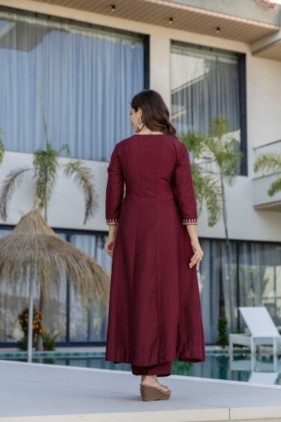Buy Maroon Embroidered Anarkali Kurta with Pants and Dupatta Anarkali Kurtis 