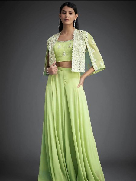 buy mirror work koti set with palazzo 3 piece stitched ethnic wear Ready To Wear Suit