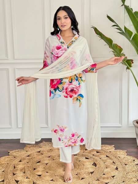 Buy off White French Crepe Kurti set in Wholesale Rate  3 Piece Kurti Set