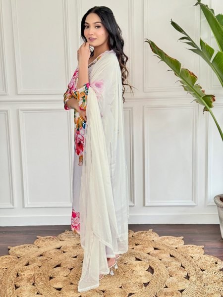 Buy off White French Crepe Kurti set in Wholesale Rate  3 Piece Kurti Set