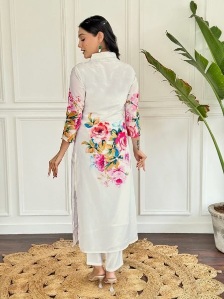 Buy off White French Crepe Kurti set in Wholesale Rate  3 Piece Kurti Set