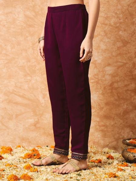 Buy Online Wine Vichitra Silk Embroidered A-Line Kurta Set with Chinon Dupatta For Women  3 Piece Kurti Set